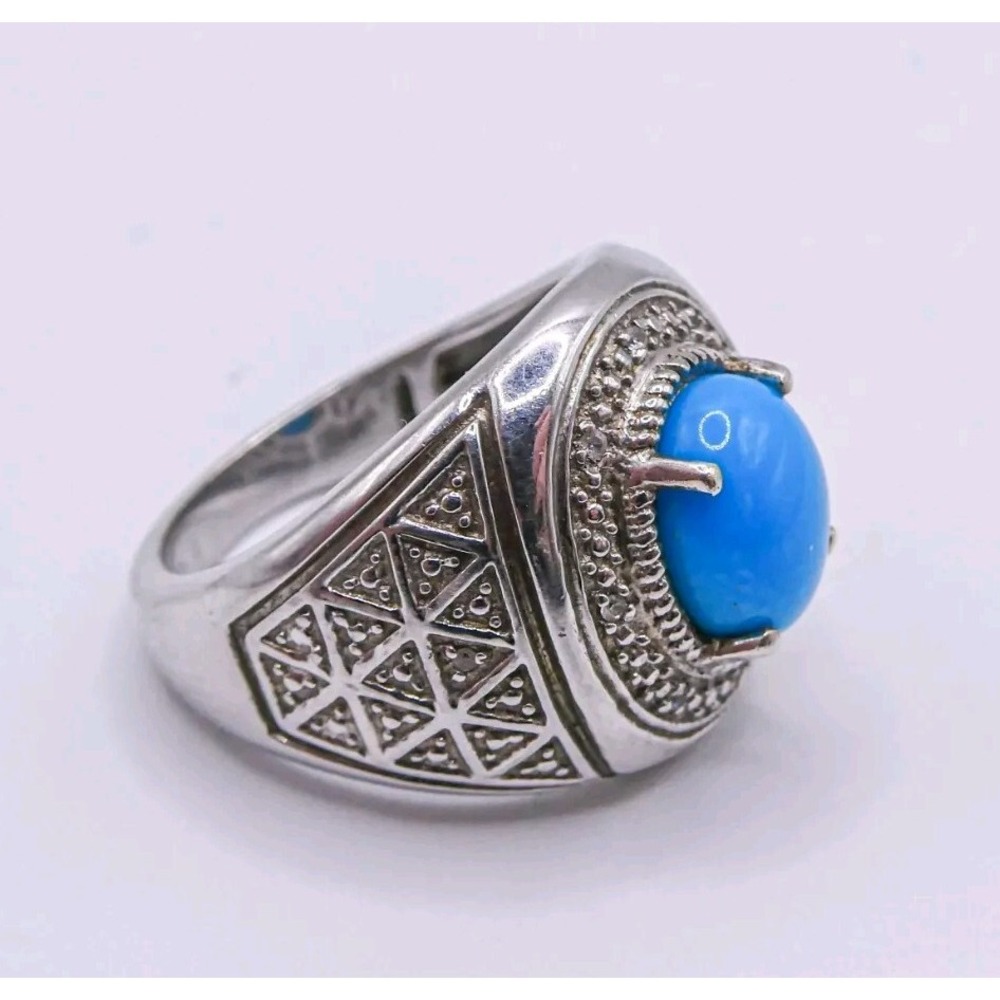 Chuck Clemency Turquoise Sterling Silver Ring Spinel Gemstone Sz 8 Wide Band